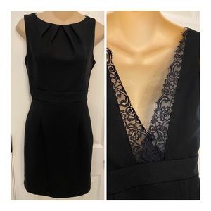 NWT Sexy deep V back lace trim Black dress. Sz S